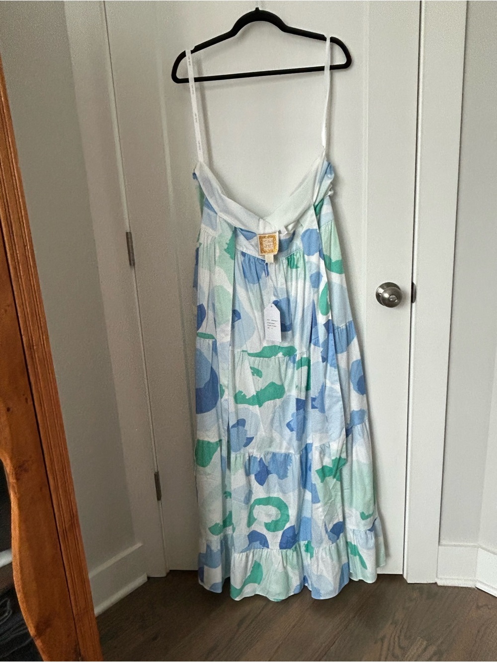 Abstract Print Maxi Dress in White, Blue & Green